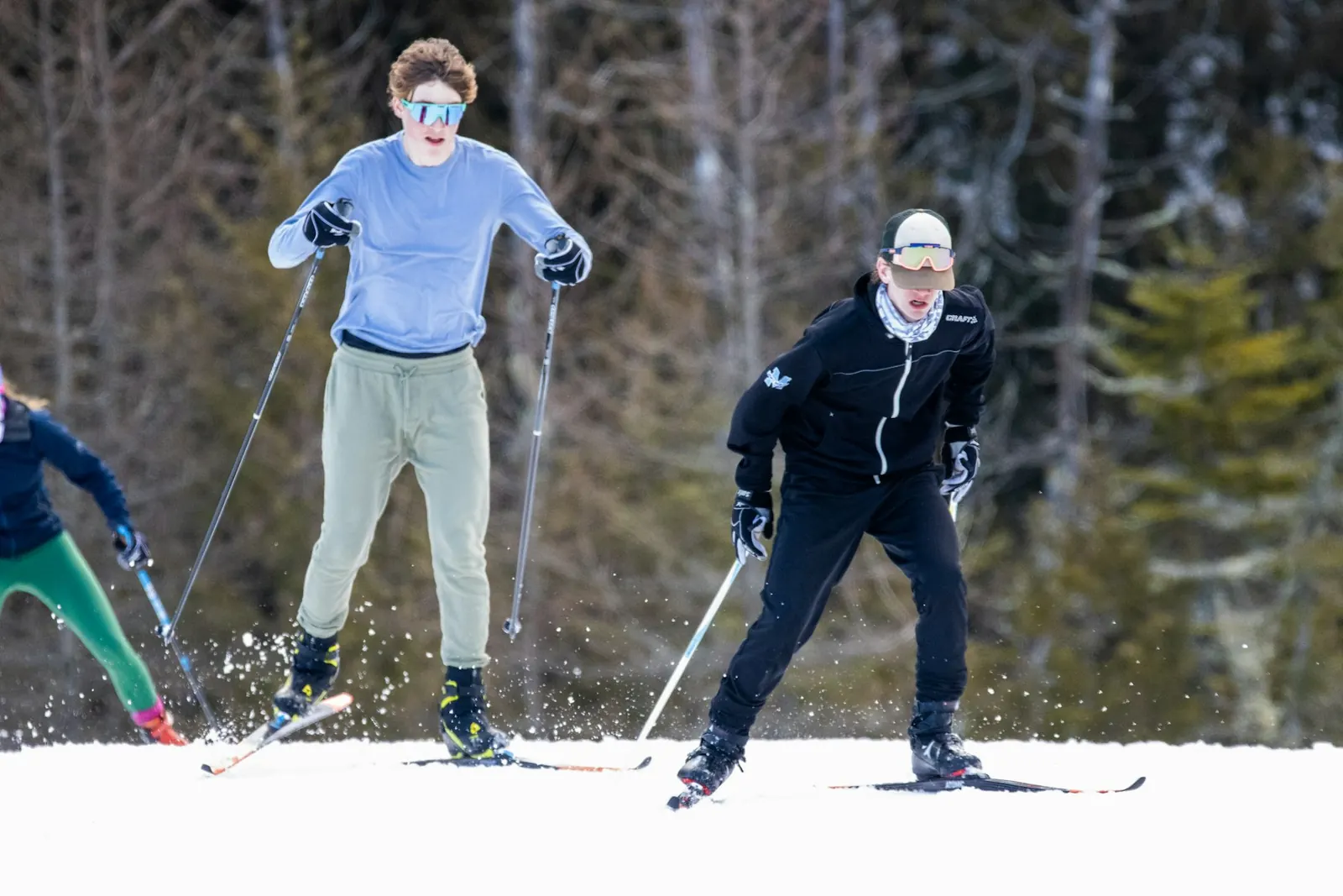 Nordic skiers on a snowy Vermont trail