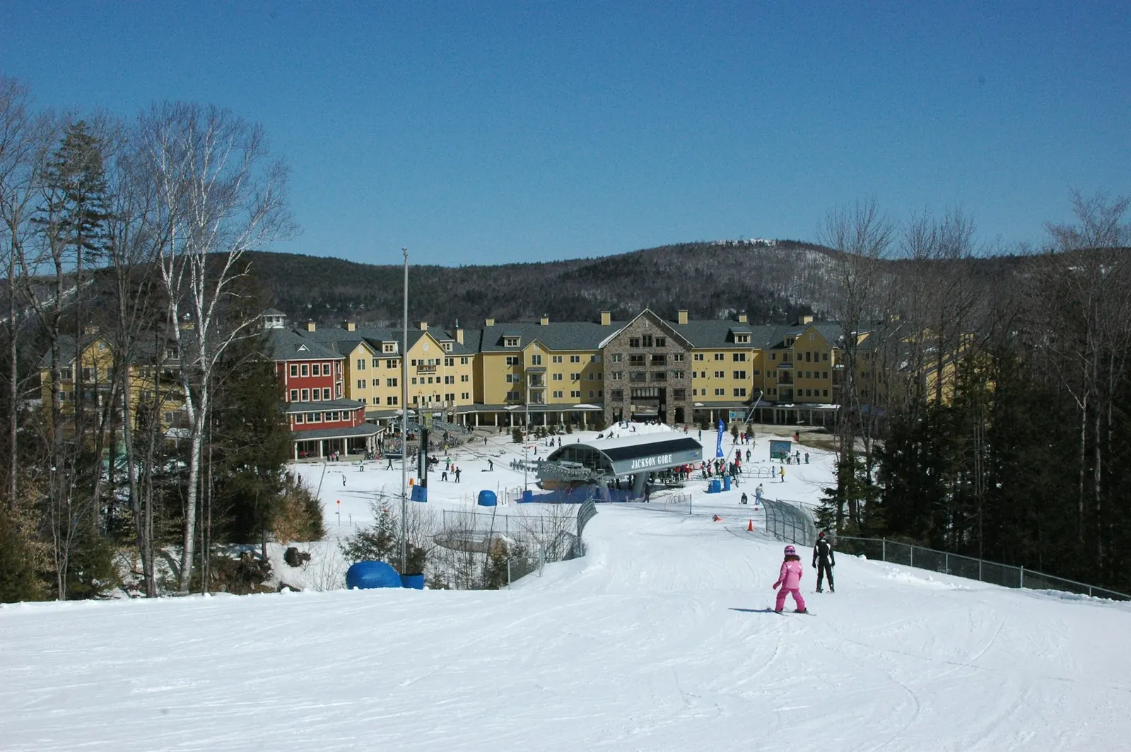 Ski resort village in snow